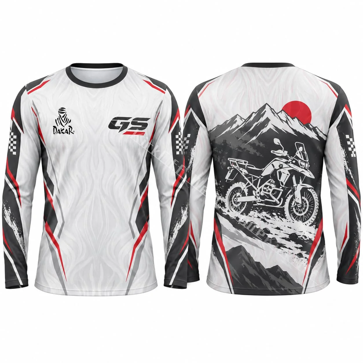 GS Mens Long Sleeve Motorcycle Jersey Summer Dakar Racing Shirt Quick Dry Unisex Enduro Adventure Riding Off Road White Mountain