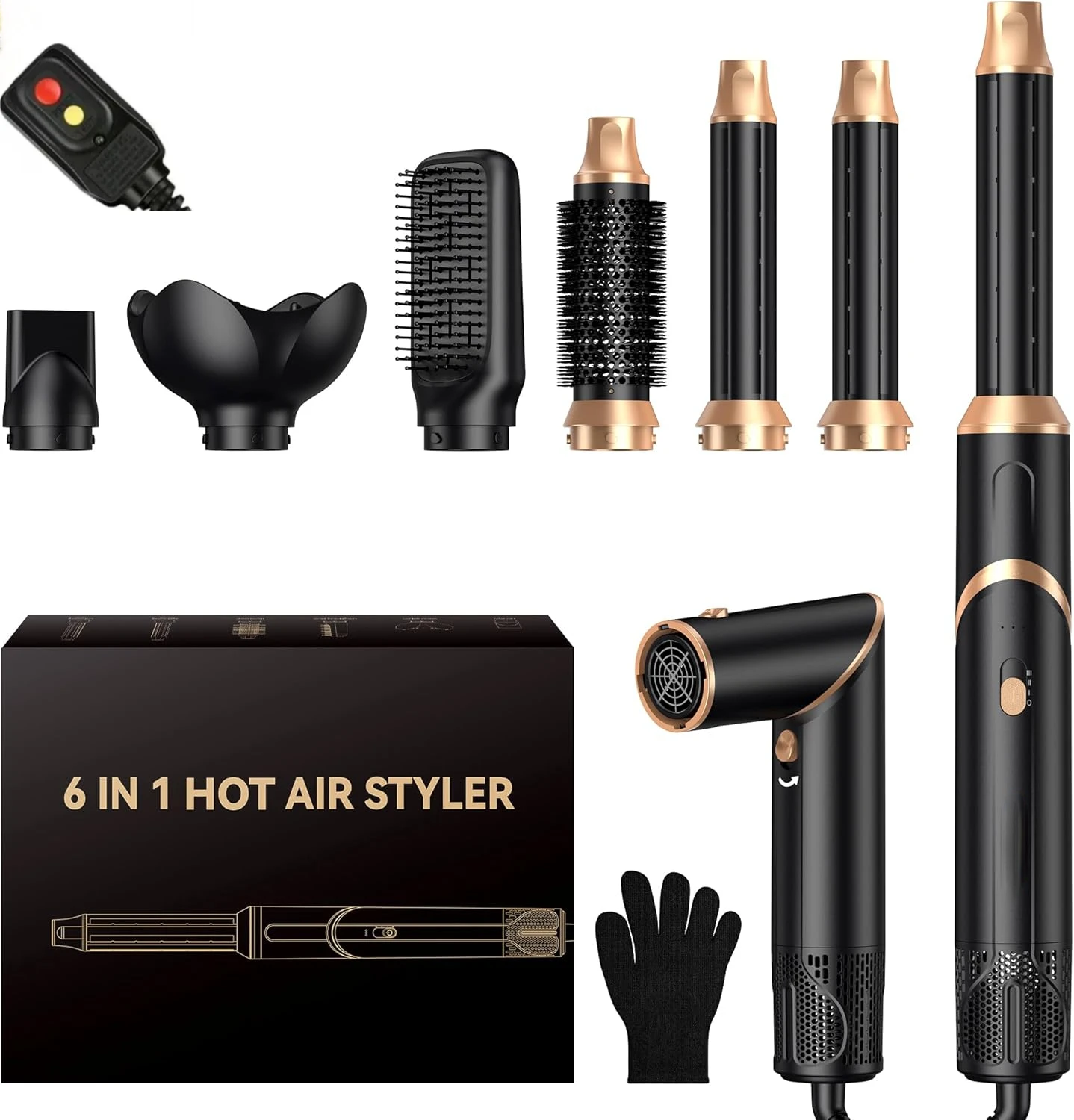 6 in 1 Hair Dryer Brush, Foldable Blow Dryer Brush with Air Styler Curler Wrap, Detachable Hot Air Brush Dry,Volumize, Straight,Curl, Negative Ion Brush Blow Dryer with Diffuser, Hair Styler Tools