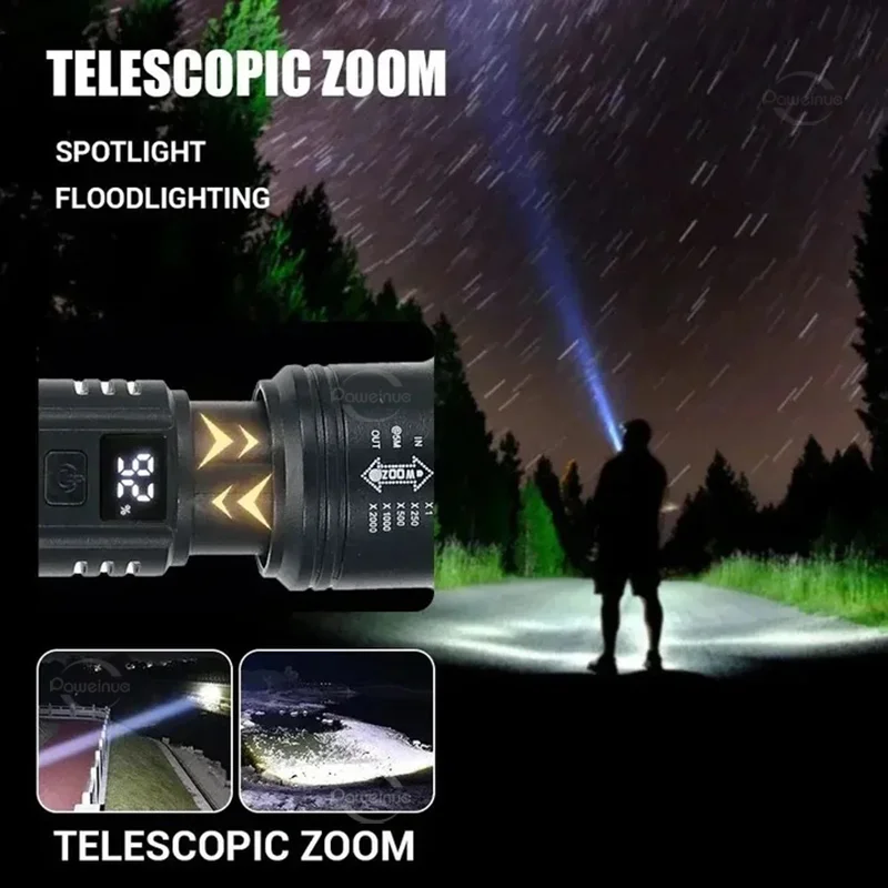 Super Powerful Portable Torch Strong Light Long Range Flashlight High Power USB Rechargeable Flashlight Camping Fishing Lantern