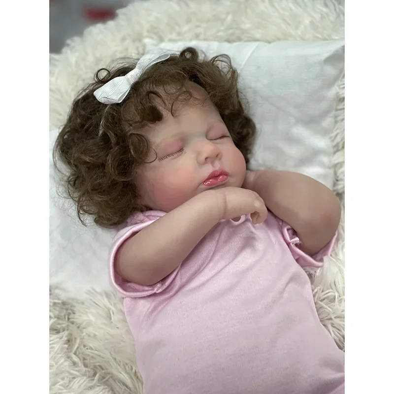 48cm Reborn Dolls Loulou Sleeping Girl Cotton Body Lifelike Curly Hair with 3D Skin Venis Painting juguetes para niños