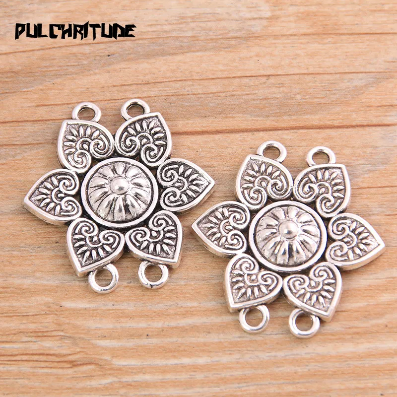 PULCHRITUDE 6pcs 33*35mm New Product Two Color Zinc Alloy Retro Flower Porous Connectors Jewelry Making DIY Handmade Craft