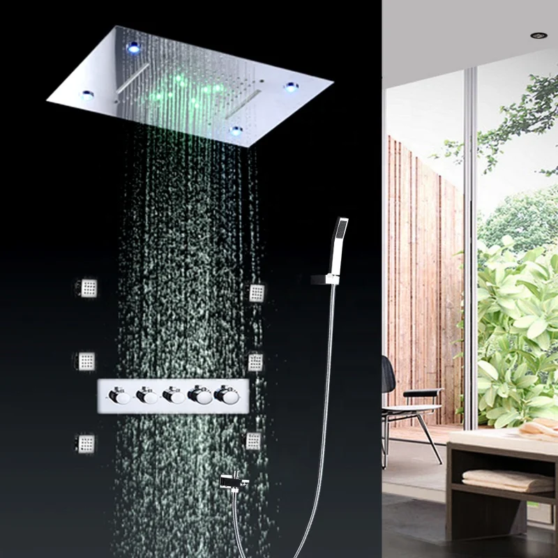 

Bath Tub Mixer Tap Shower Faucet with 20 Inch Square Fixed Shower Head and Handheld Showerhead Bathroom Shower System Set Faucet