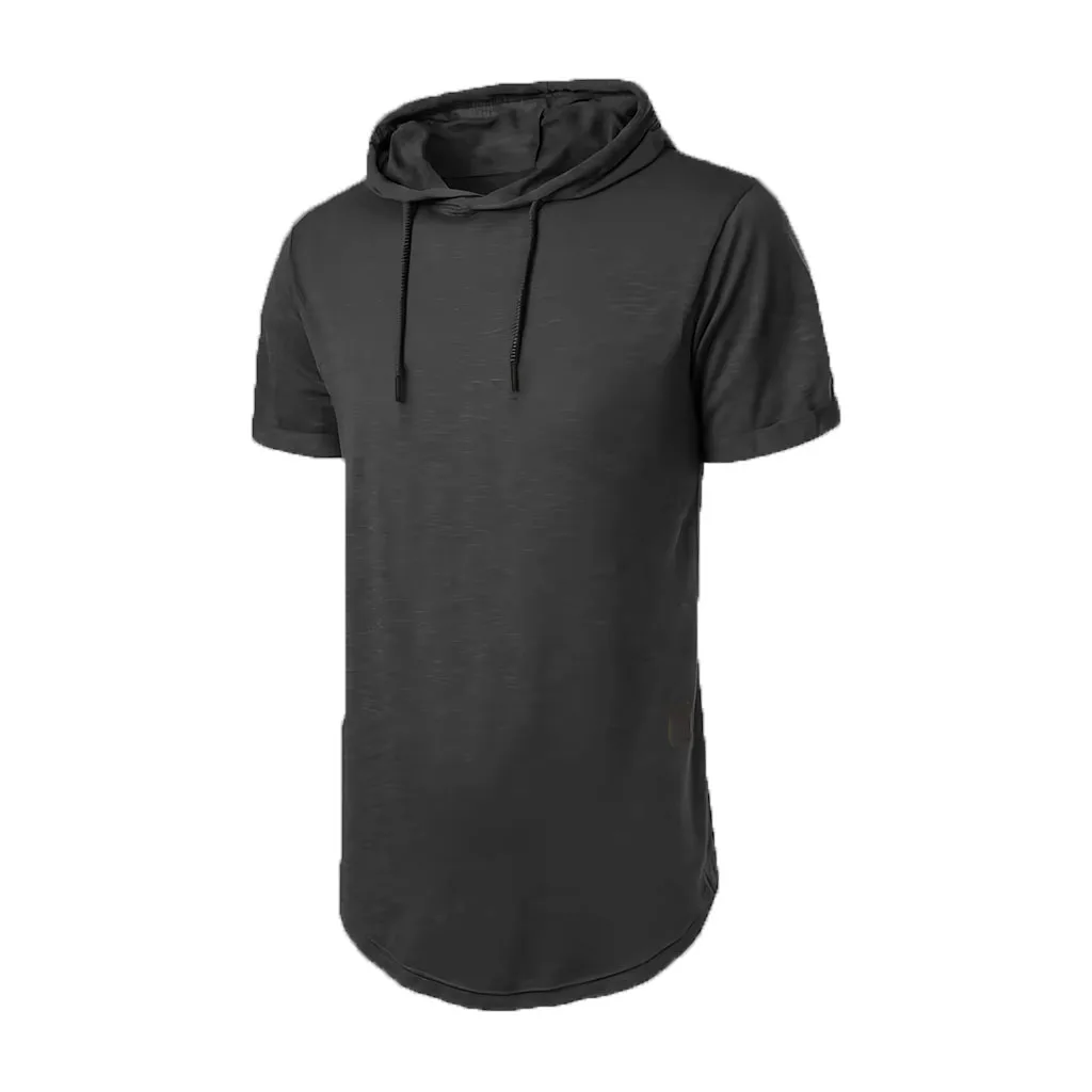 Männer Baumwolle T-shirt Kurzarm Mit Kapuze Einfarbig Slim Fit Männlich Atmungsaktive Sport Tees Leichte Fitness Männlich Casual Tops – Detail 9