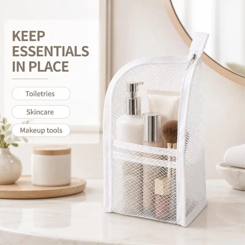 Mesh Cosmetic Organizer Waterproof Standing Portable Multi Use Storage Pouch for Toothbrush Makeup Brushes Stationery Lipstick
