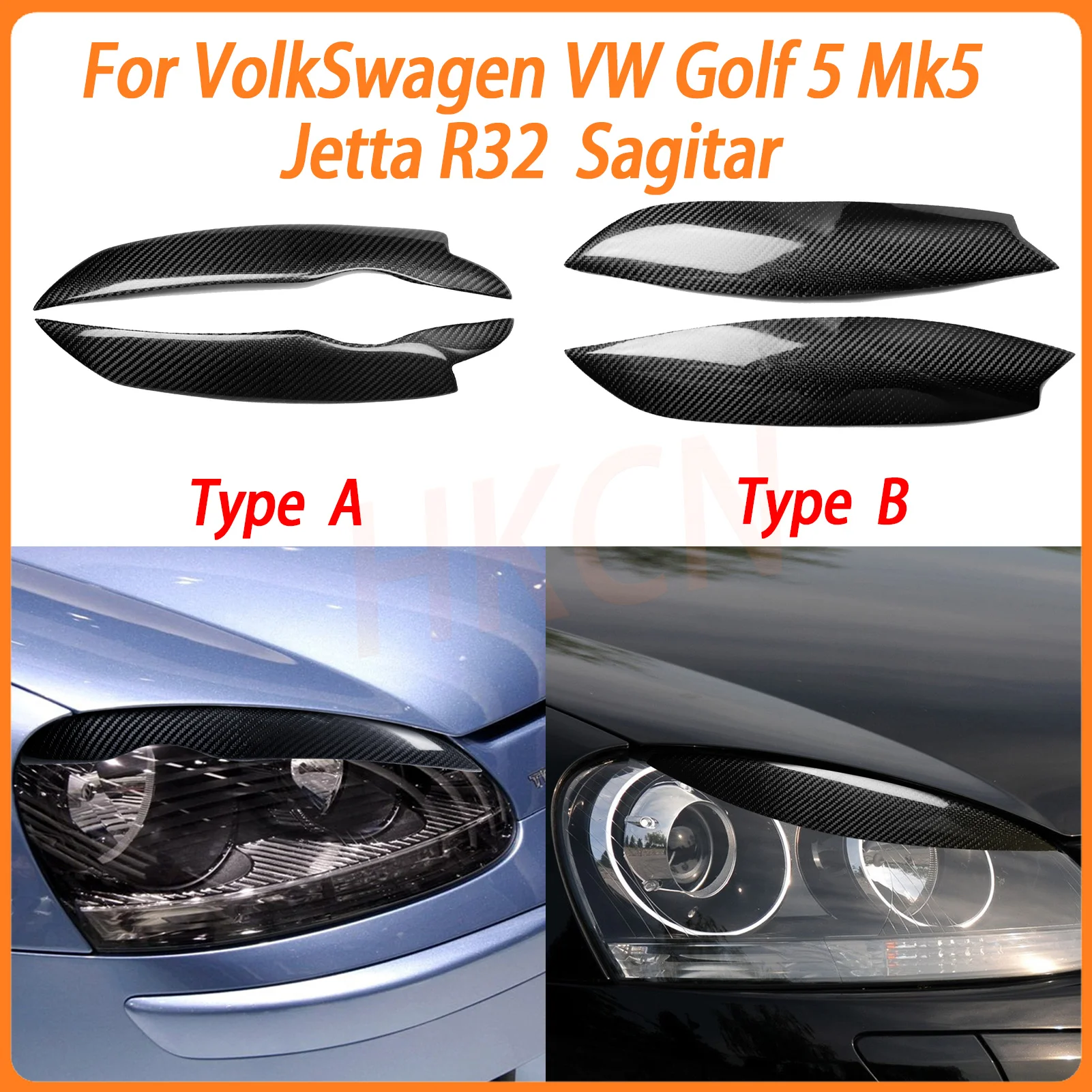 

For VW GOLF 5 MK5 GTI R Jetta Sagitar 06-11 Car Head Lamp Light Eyelids Headlight Eyebrow Trim Cover Accessories Carbon Fiber