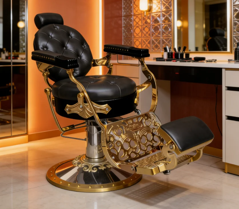 Luxury Professional Barber Salon Chairs Metal Frame Modern Design Adjustable Height Iron Base for Barber Shop Use