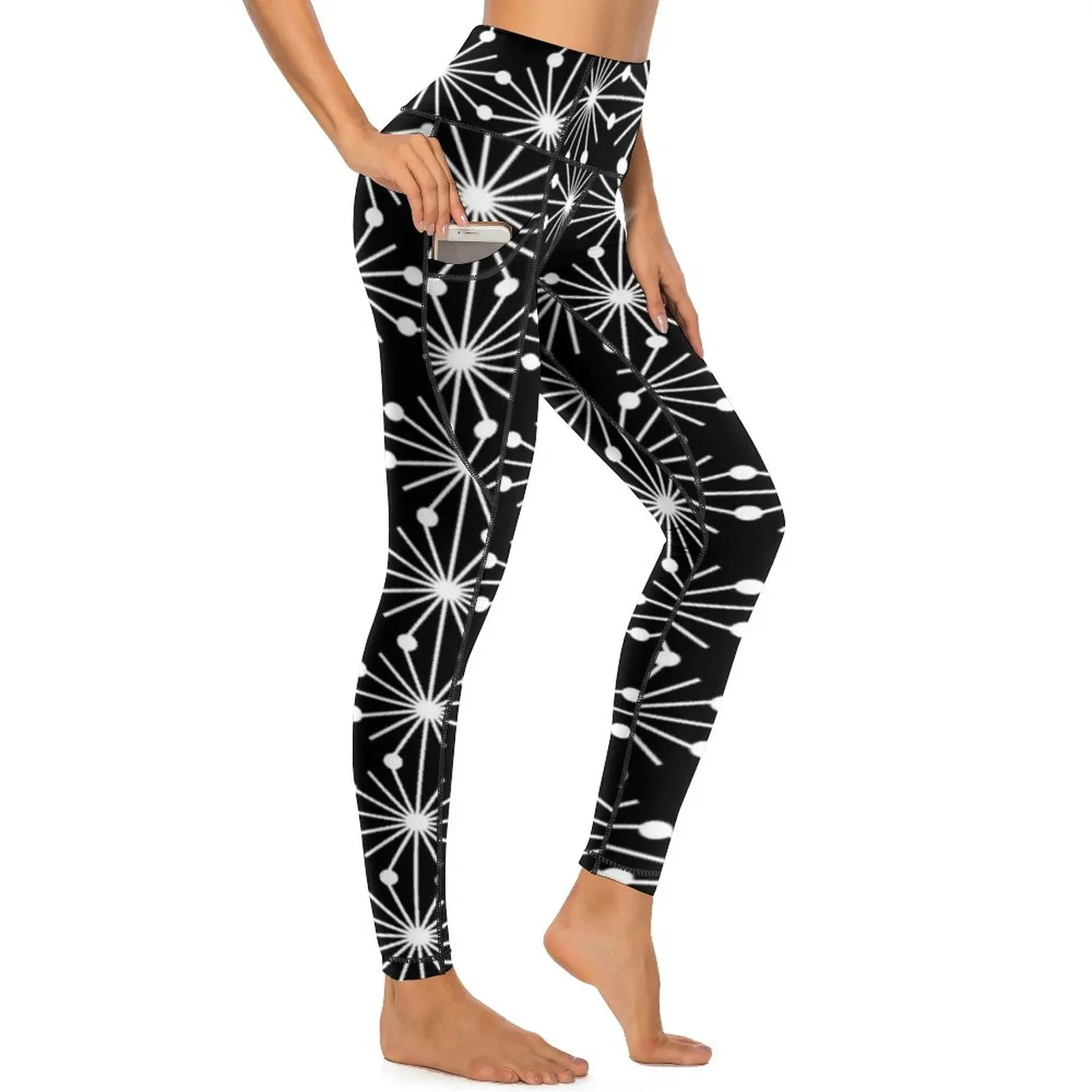 Calças de cintura alta para senhora, preto e branco, leggings geometria abstrata, calças justas sexy, leggins elásticas de treino gráfico