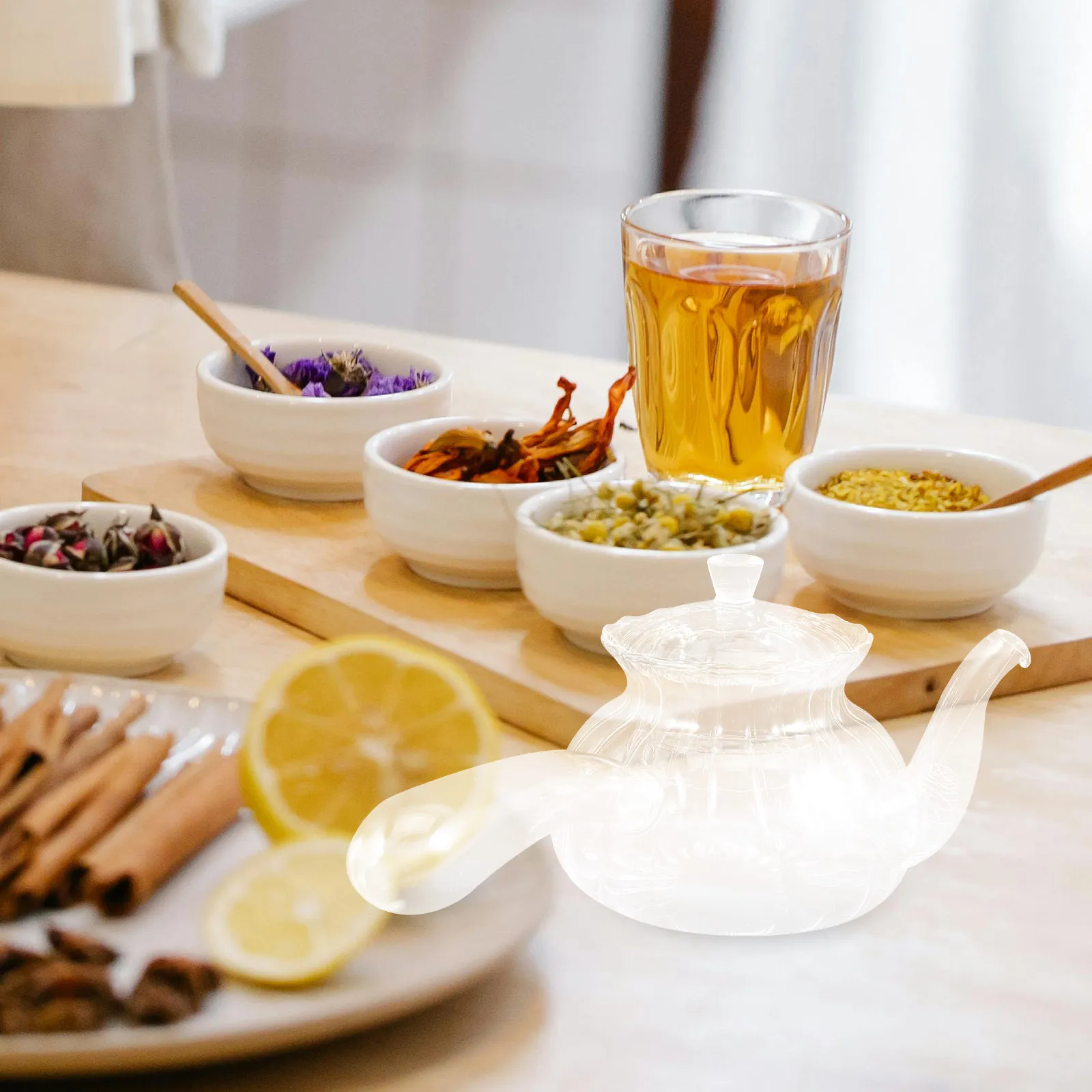 

Glass Teapot with Handle Thick Heat-Resistant Clear Borosilicate Tea Pot for Loose Leaf Tea Brewing Multiple Cups Home Office