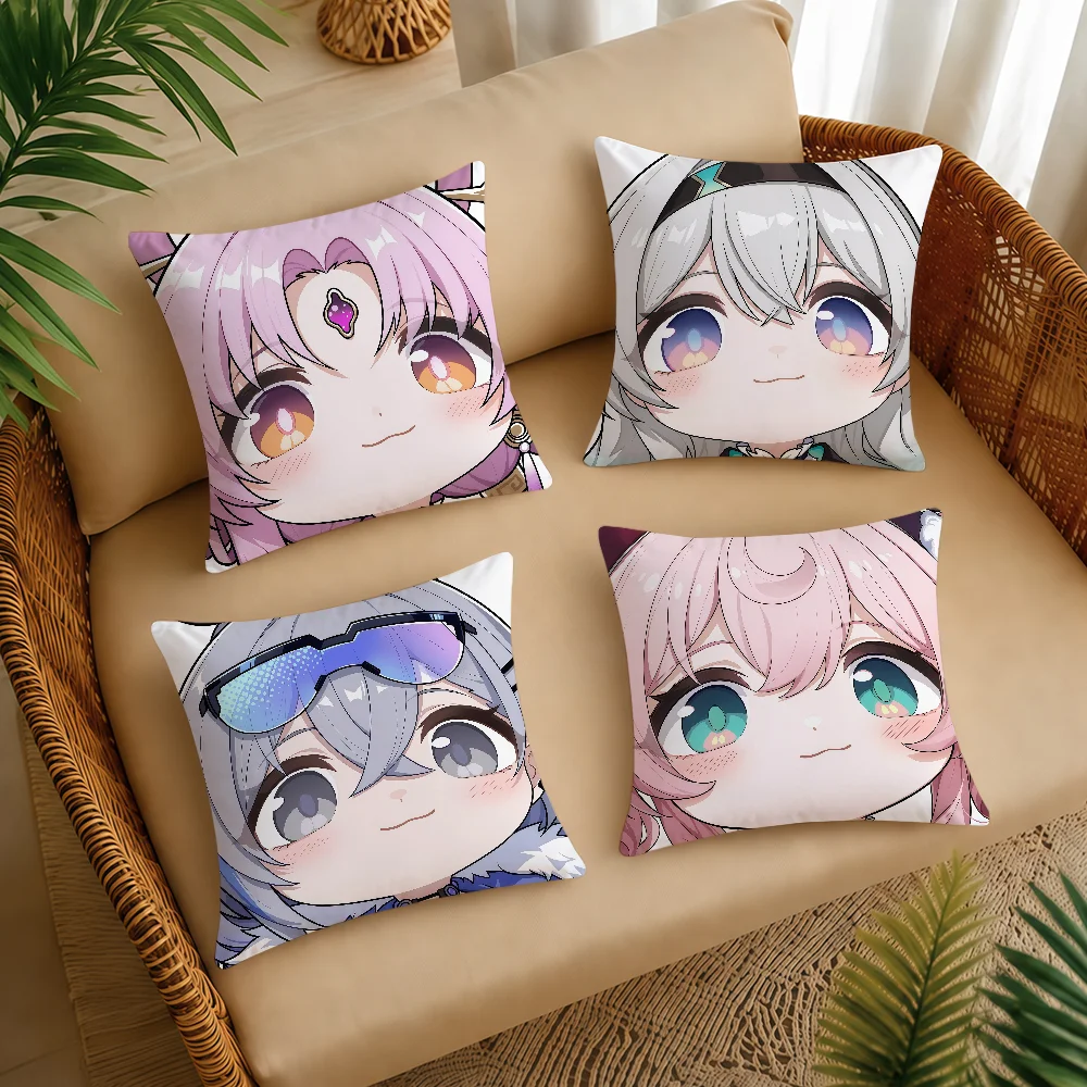 Honkai Star Face Cute Q-version Game Cushion Cover Square Decorative Throw Pillow Case Sofa Bed Living Room Anniversary Gifts