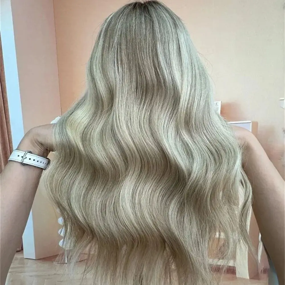 

Синтетический парик с кружевной основой Ash Roots, светло-русый балаяж, для женщин, до плеч, с естественной волной, термостойкий, 10% человеческих волос