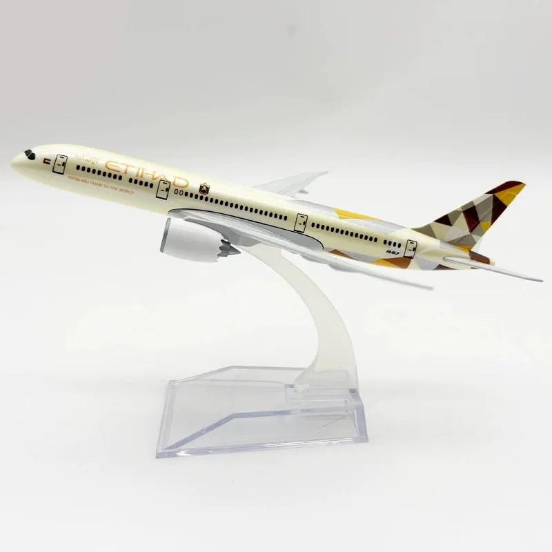 Modelo de avión B787 Etihad Airways, escala 1:400, 16cm, avión de Metal fundido a presión, modelo de aviación en miniatura, juguete con adornos de regalo Base