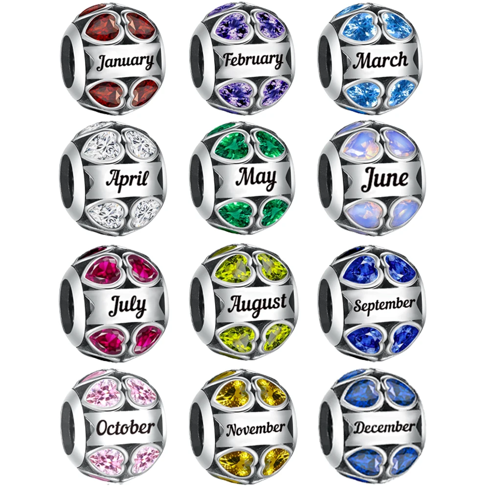 

2025 Birthstone Series January-December Month Zircon Beads Charm Fit Original Pan Bracelet DIY Women Fine Jewelry Birthday Gift