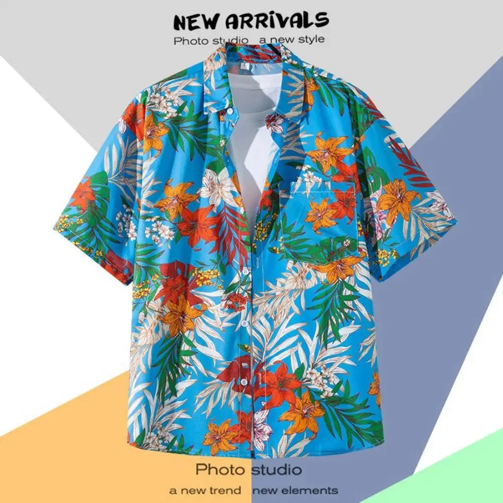 Chemise hawaïenne pour hommes, impression rétro, simple boutonnage, T-shirt de plage à manches courtes, vêtements de mascarade pour vacances d'été