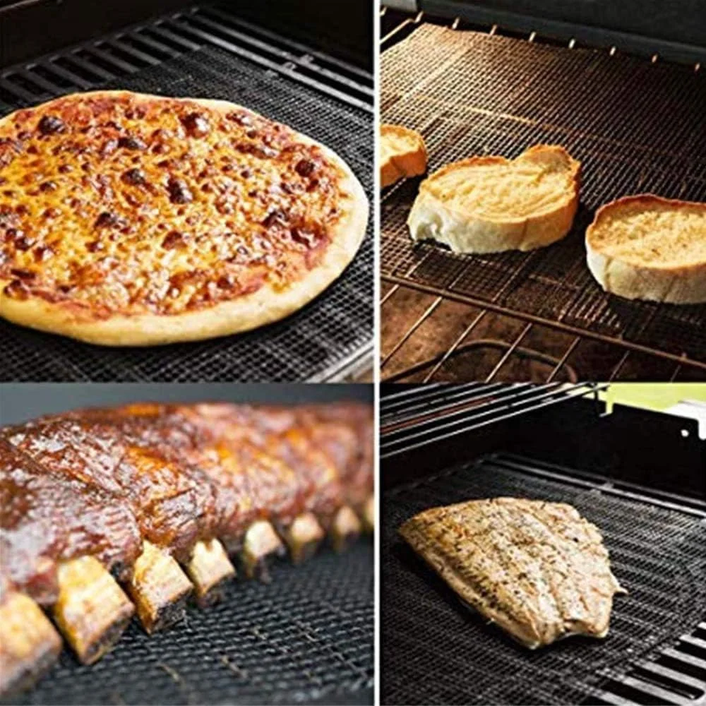 BBQ Grill Mesh Mat Set Non-Stick Reusable Grill Mats Baking Accessories for Grilling Meat Vegetables Cooking, Baking