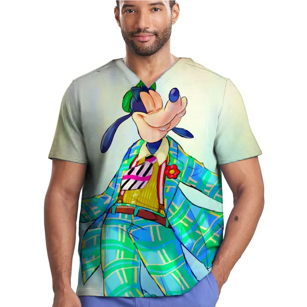 

Unisex Medical Uniforms Disney Goofy Print Nursing Clothes Beauty Costume Nurse Scrubs Sets Doctor Dentist Workwear Clinical Top
