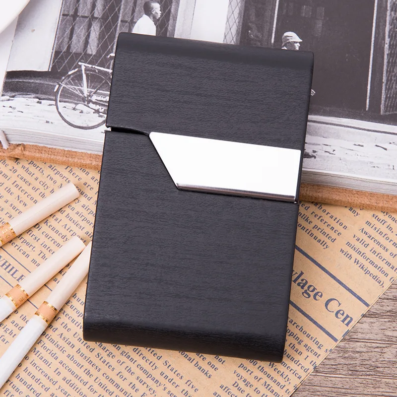 Multifunction Stainless Steel Cigarette Case PU Leather Cigar Storage Box Tobacco Holder 1 PC Card Cases Smoking Accessories