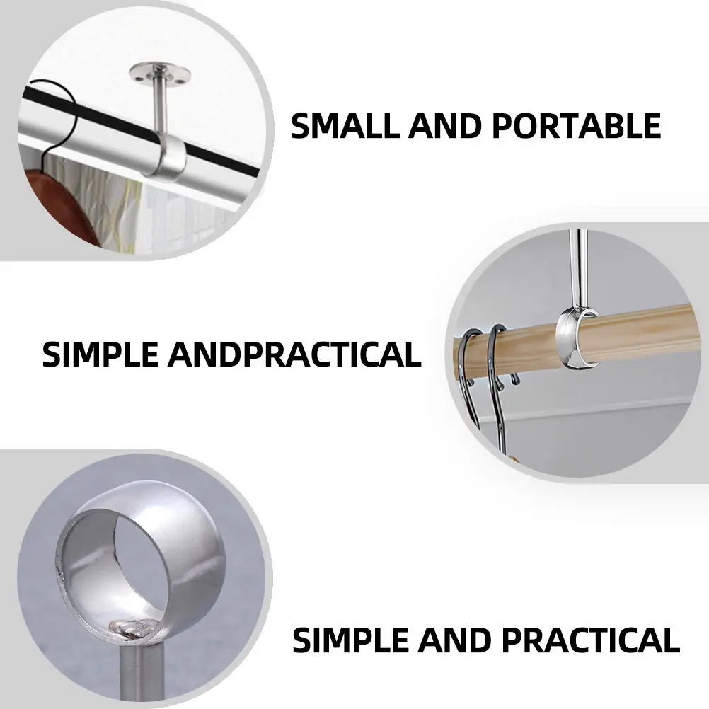 

4 Pcs Curtain Rod Stainless Steel Clothes Seat Closet Flange Holder Pipe Bracket Double Pole Cabinet Socket Silver Metal