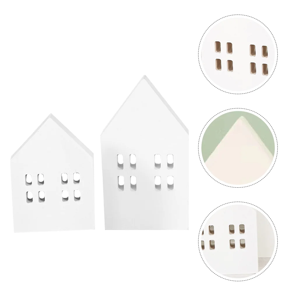 2pcs Wooden Slice House Ornament Tabletop Decor Decorative House Desk Decoration mini house mini house decor