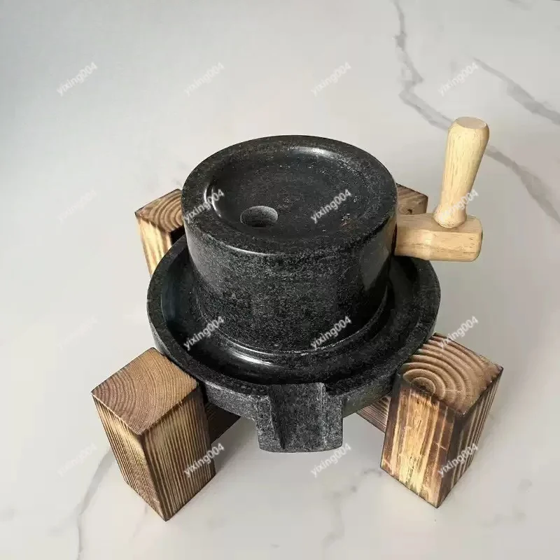 Traditional Tea Grinding Mill Blue Stone Construction Hand Manual Powder Making Ceremony Tool