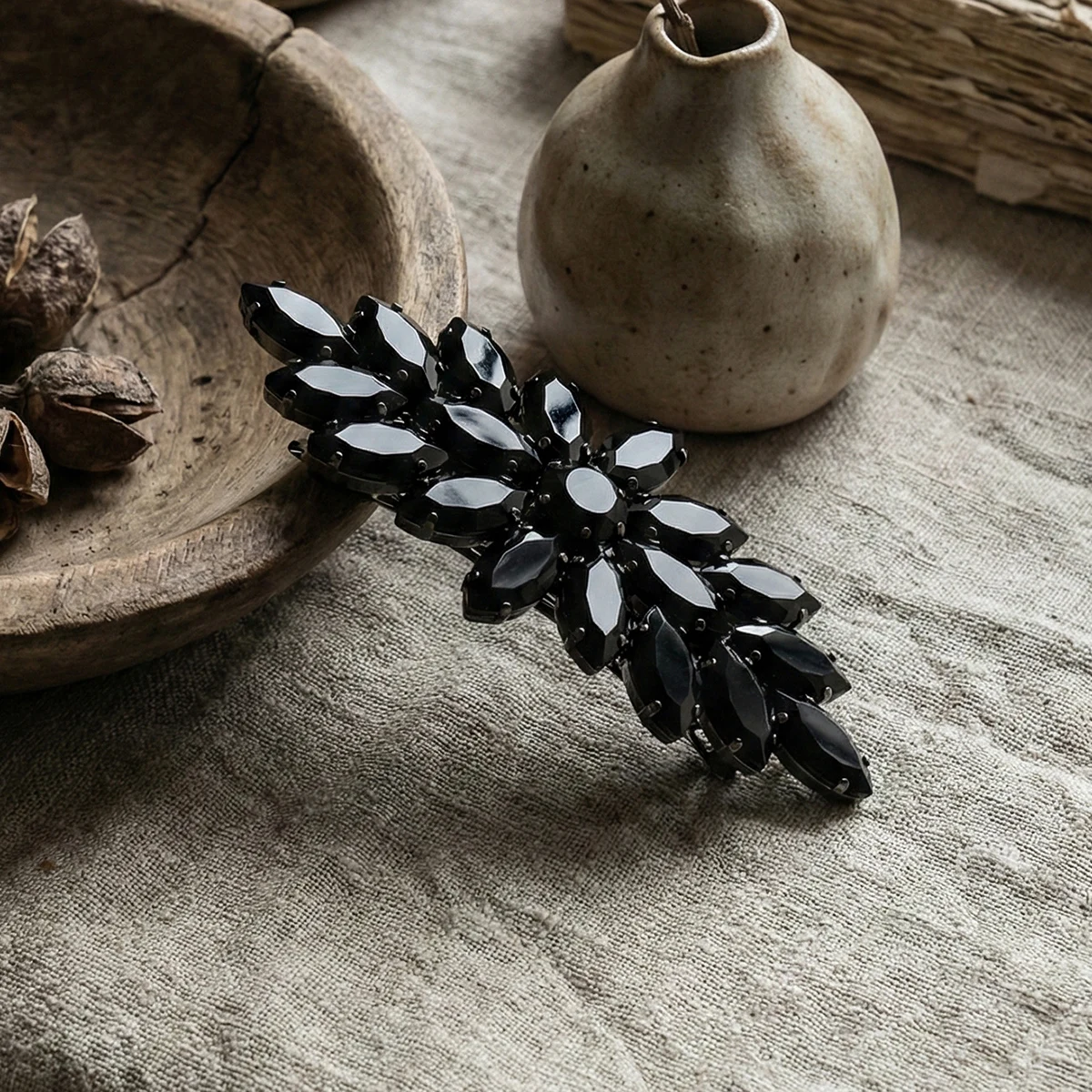 Luxury Midnight Black Marquise Zircon Hair Clip Elegant Gothic Crystal Barrette Noir Wedding & Evening Party Hair Jewelry view 4