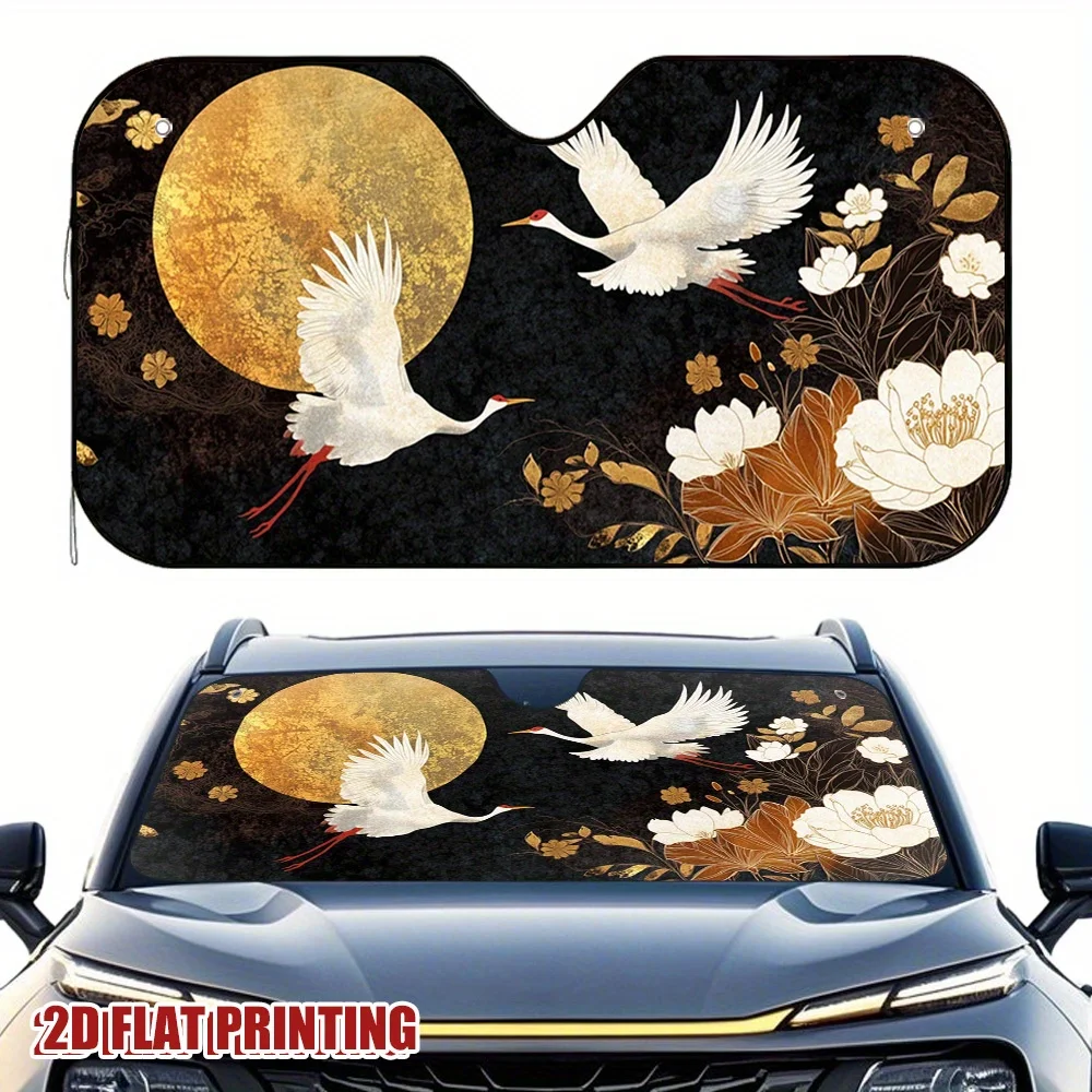 

1pc Cranes And Blossoms Car Sun Visor, Slows Down The Car Interior Temperature Increase, Ideal For Long Drives, City Commutes, A