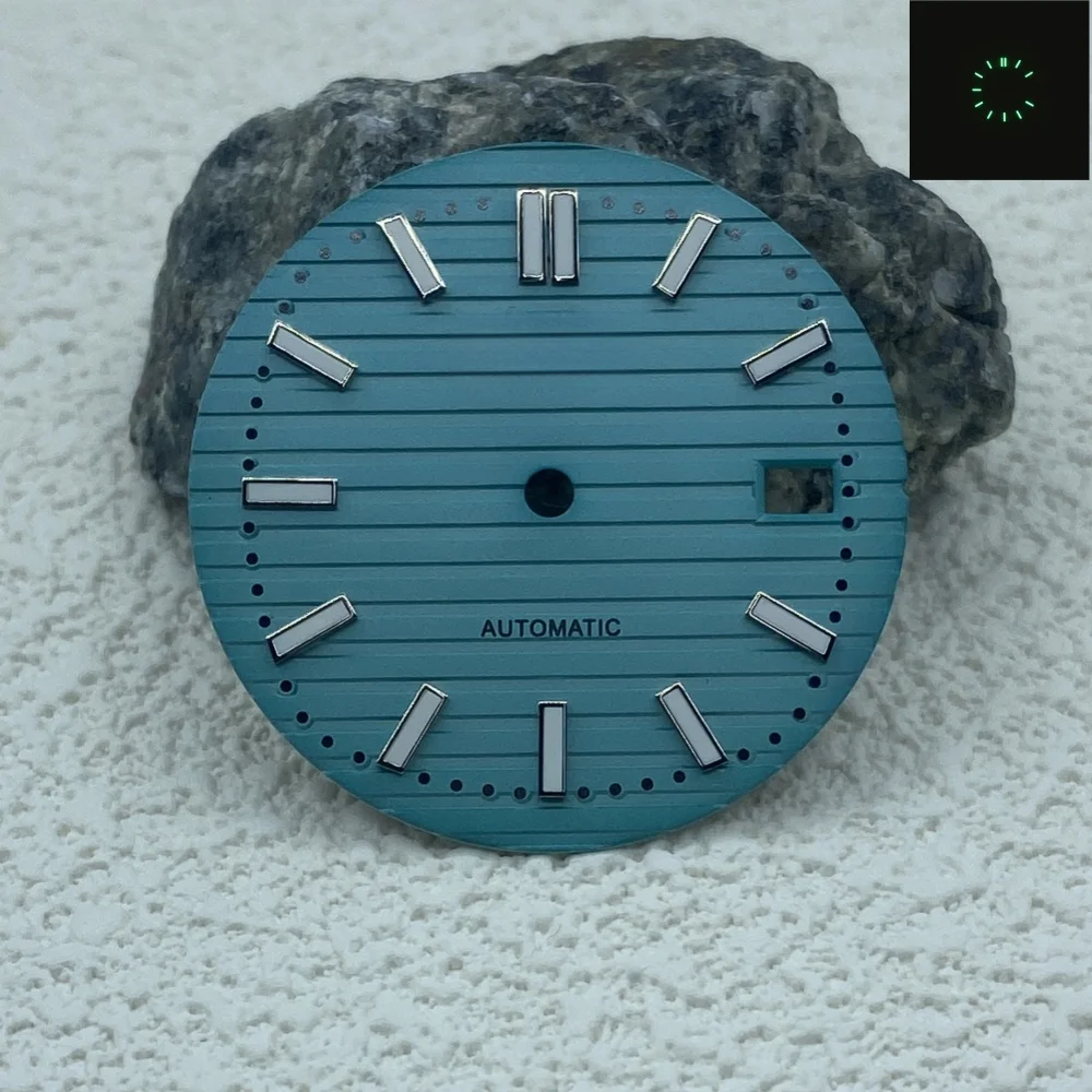 30.5mm S Dial Watch Accessories Nautilus lettered Noodle studded Green luminous calendar dial for NH35/NH36 movements