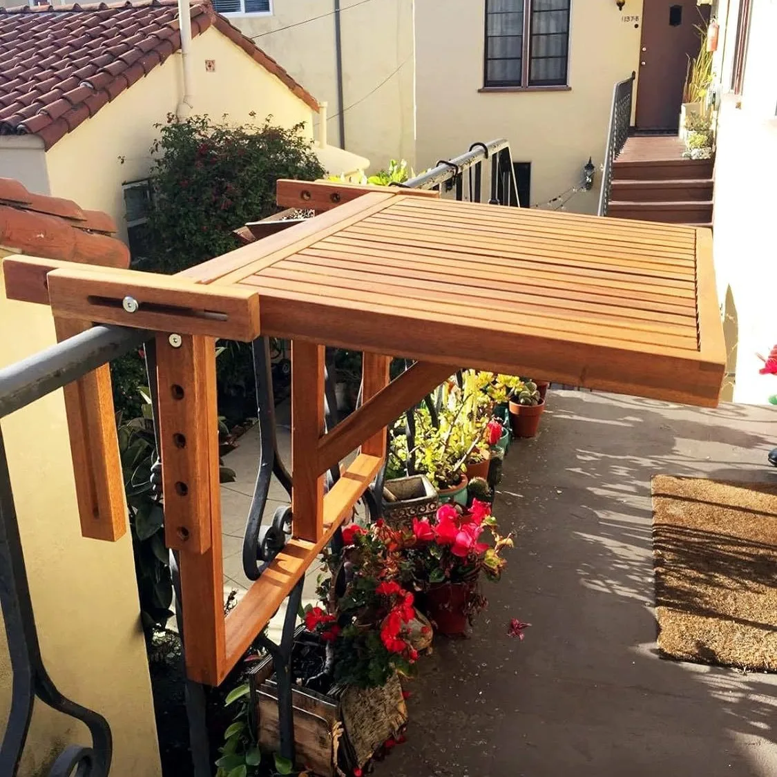 Cross-border Folding Balcony Deck Table Solid Wood Outdoor Hanging Rail Table Rosewood Modern Style Adjustable Folding Table