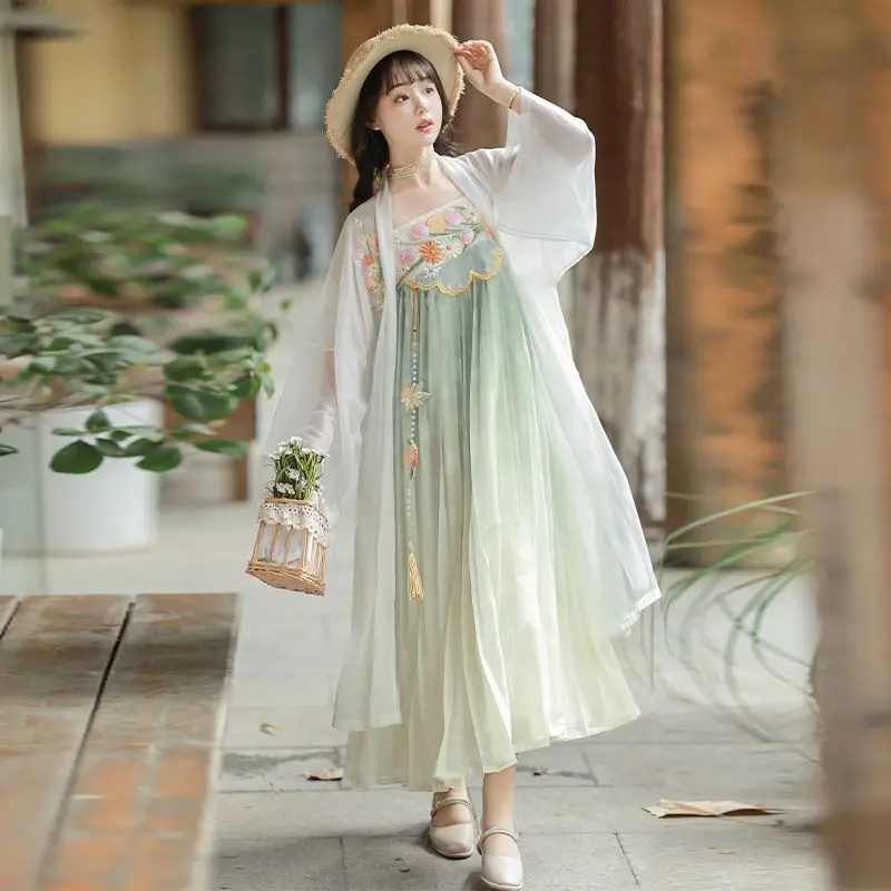 Original Hanfu Women's Chest length Robe Dress Embroidered Dress Strap Skirt Daily Spring Summer Autumn Maternity Dress LH001