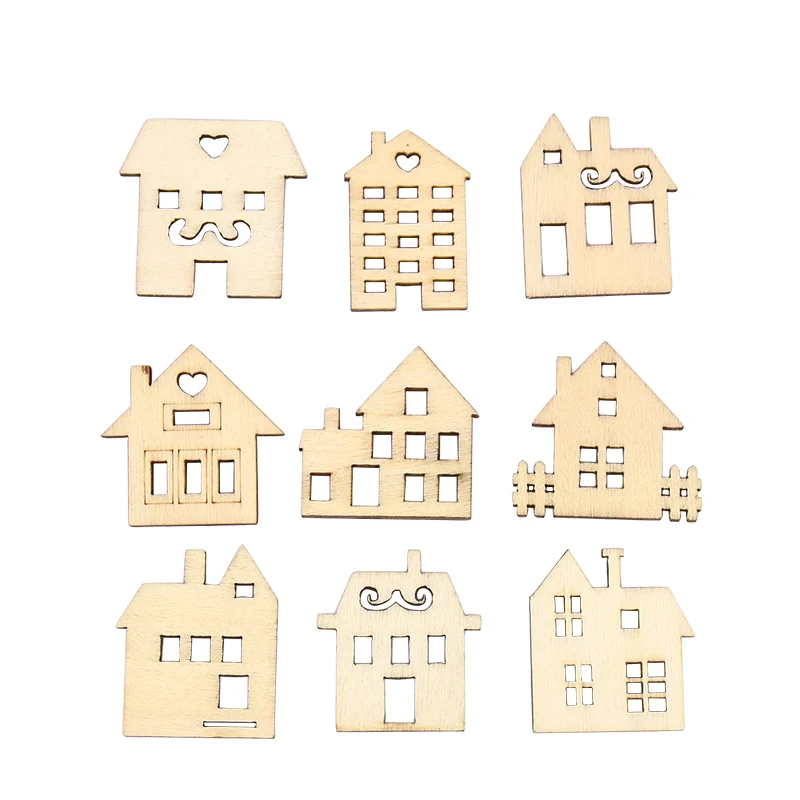 25Pcs natale casa in legno modello fai da te artigianato in legno ornamenti forniture per feste di natale decorazioni per la casa