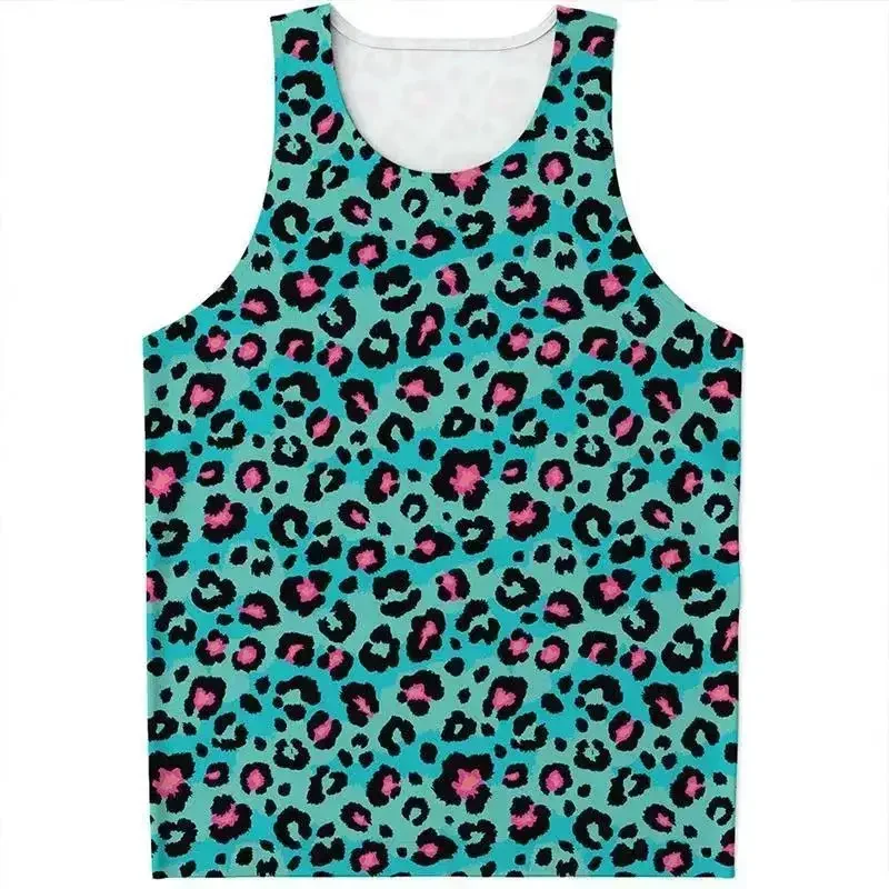 Tank Top 2024 Popular 3d Print Leopard Print Vest Men's Summer Recreational Animal Leather Print Short Internet Celebrity