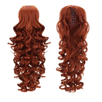 Aicker กิ๊บที่ยืดผมผู้หญิงทนความร้อนแบบกิ๊บหนีบผมสีแดงไวน์น้ำตาลสังเคราะห์ลอนยาว