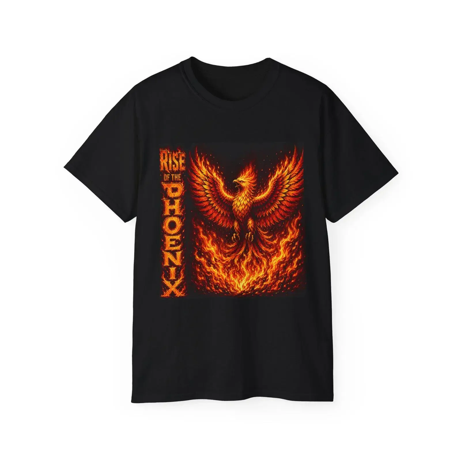 Rise of the Phoenix T Shirt Flaming Illustration Fire Bird  vintage Washed Soft Stylish Slightly Casual Stretched graphic
