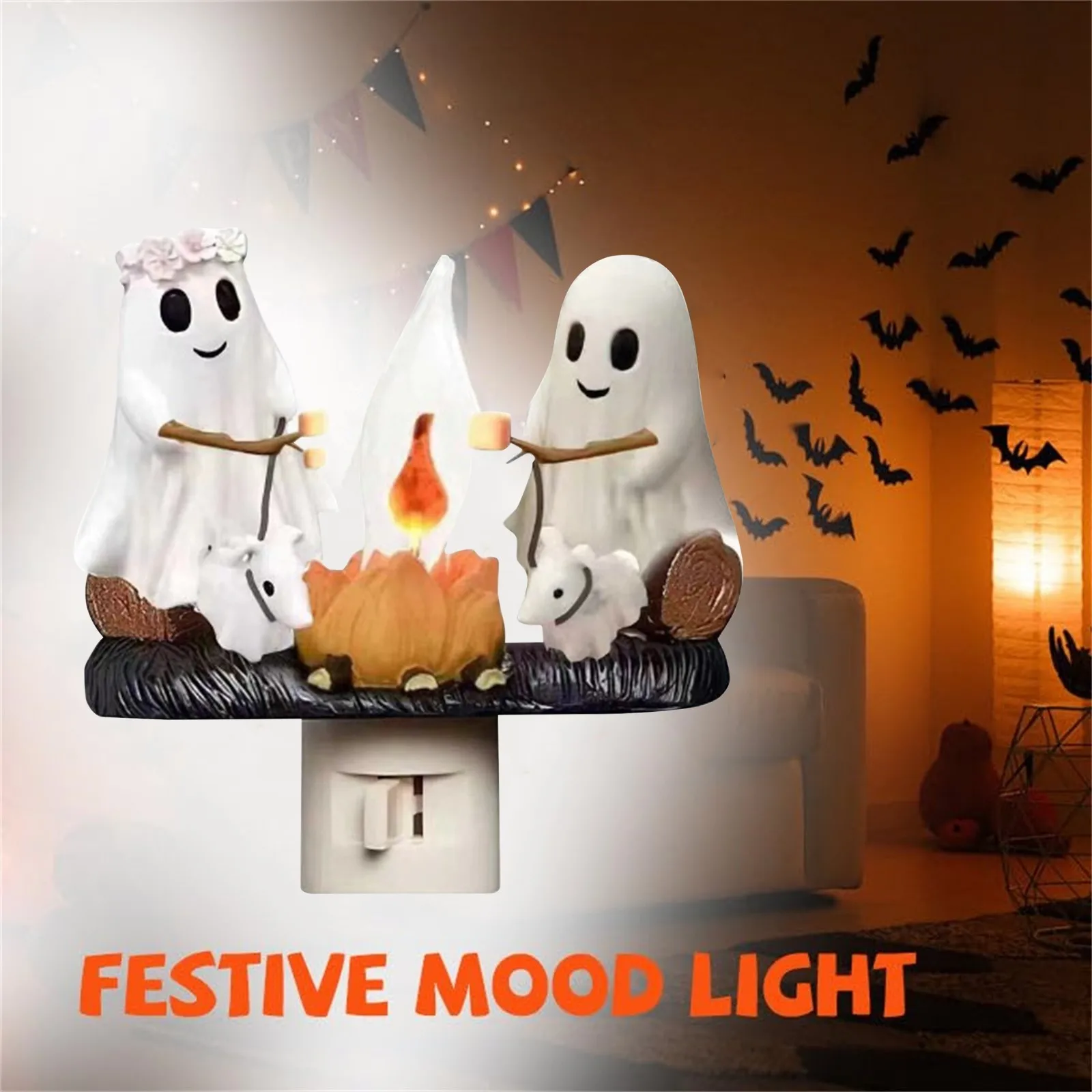 LED Simulado Campfire Night Light, Fantasma Flickering Decorações, Cão, Tabletop Lâmpada Decorativa para Casa, Escritórios, Pátio, Quintal