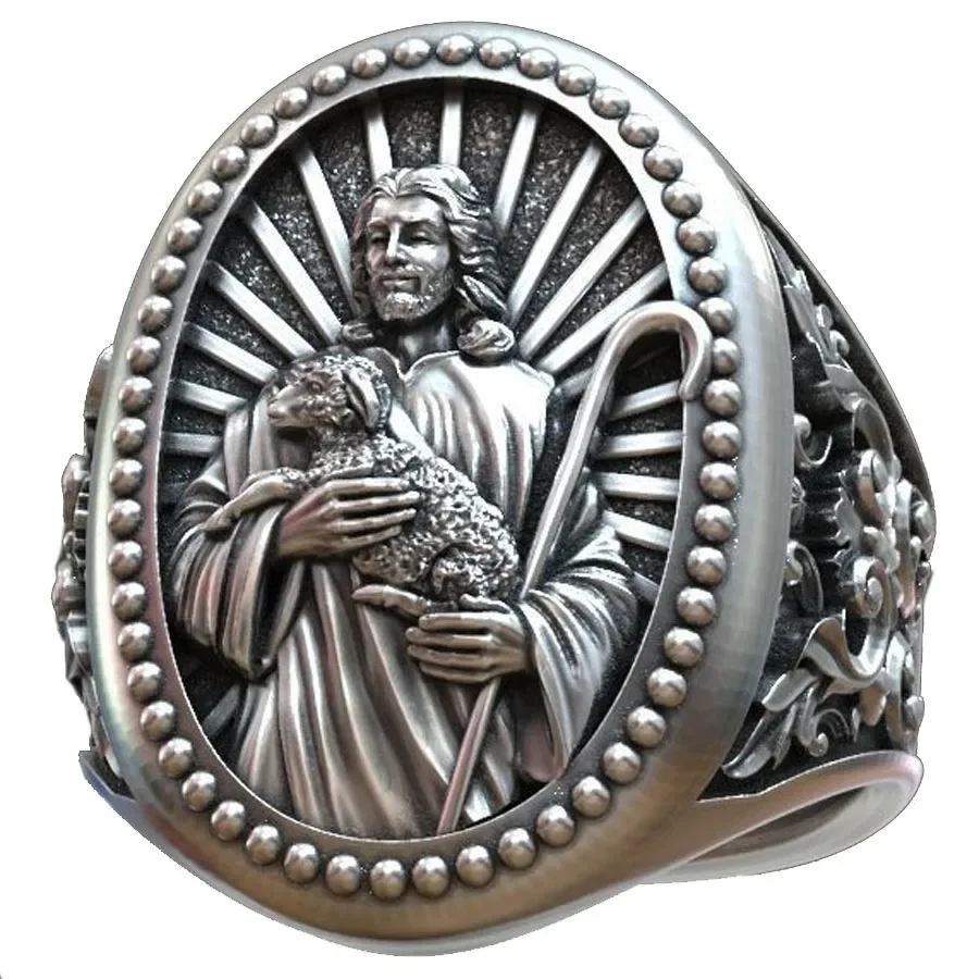 19g Big Jesus Christ Holding A Lamb customized Rings Real Customized 925 Solid Sterling Silver Rings Many Sizes 8-13