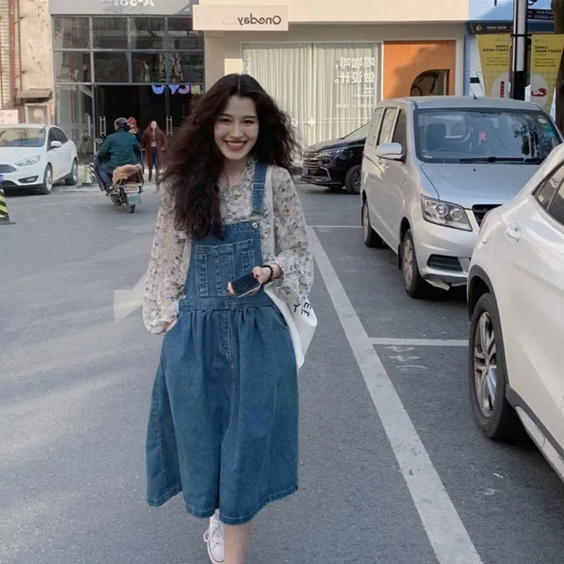 طقم نسائي 2025 فساتين جديدة فضفاضة بأشرطة من قماش الدنيم فستان نسائي + قطع علوية أطقم فساتين عالية الخصر للسيدات