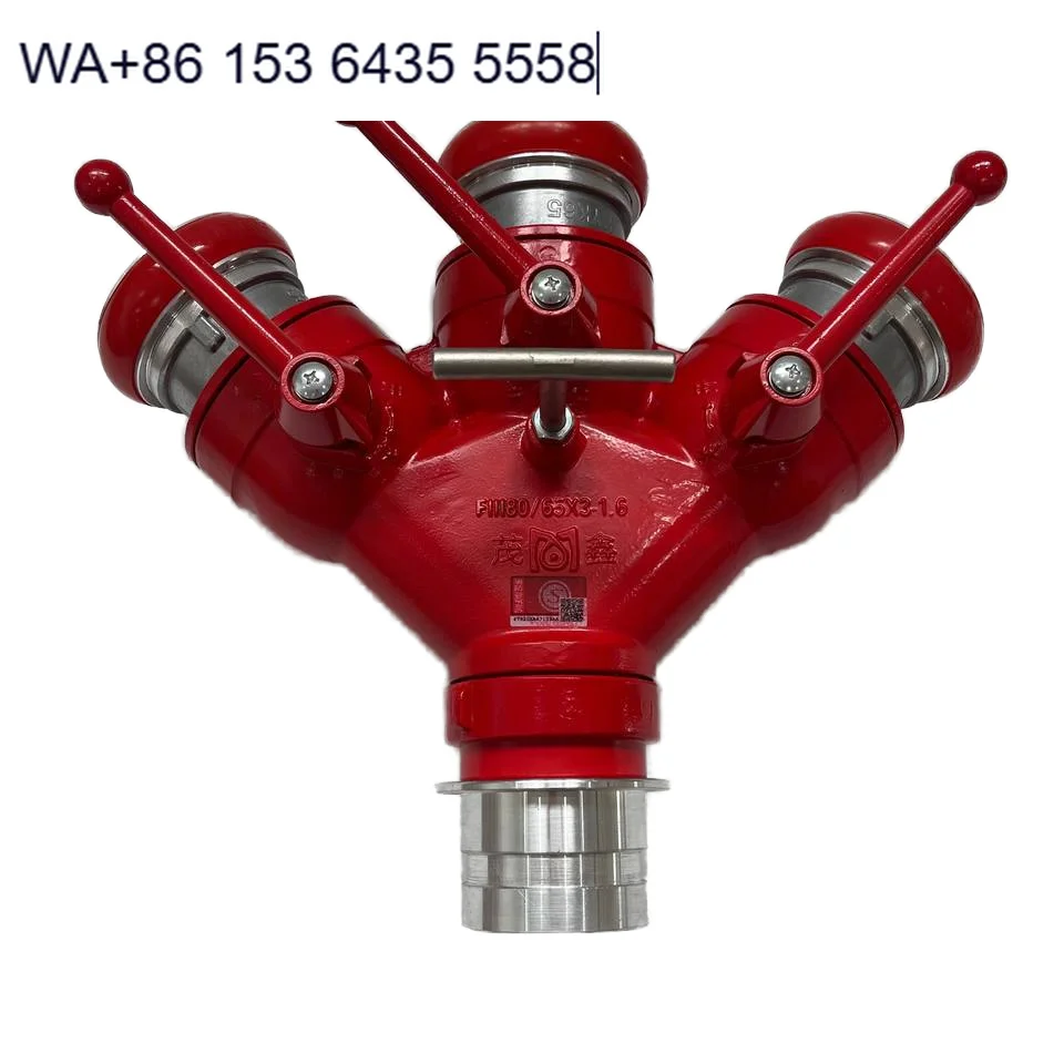 Aluminum Three-Way Flexible Portable Water Divider Valve for Firefighting 80mm Inlet 3*65mm Outlet Fire Water Couplings 1.6 MPa