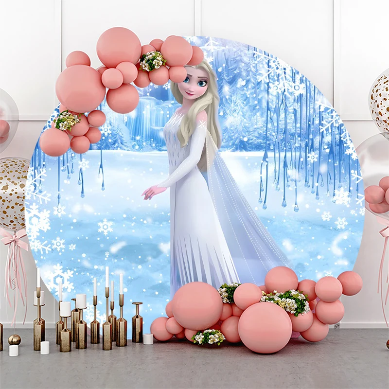 Frozen Elsa Princess Elastic Circle Backdrop Photography Photo Background Props Baby Shower Birthday Party Decoration Photozone