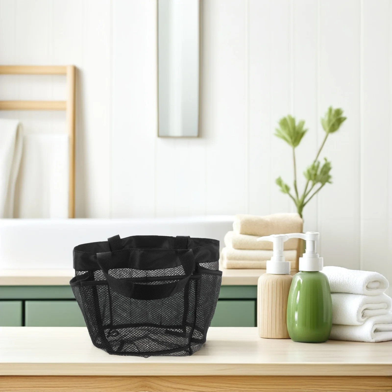 

Portable Mesh Toiletry Bag with Dual Handles Large Capacity Travel Organizer for Beach Vacation Makeup Storage Women Men