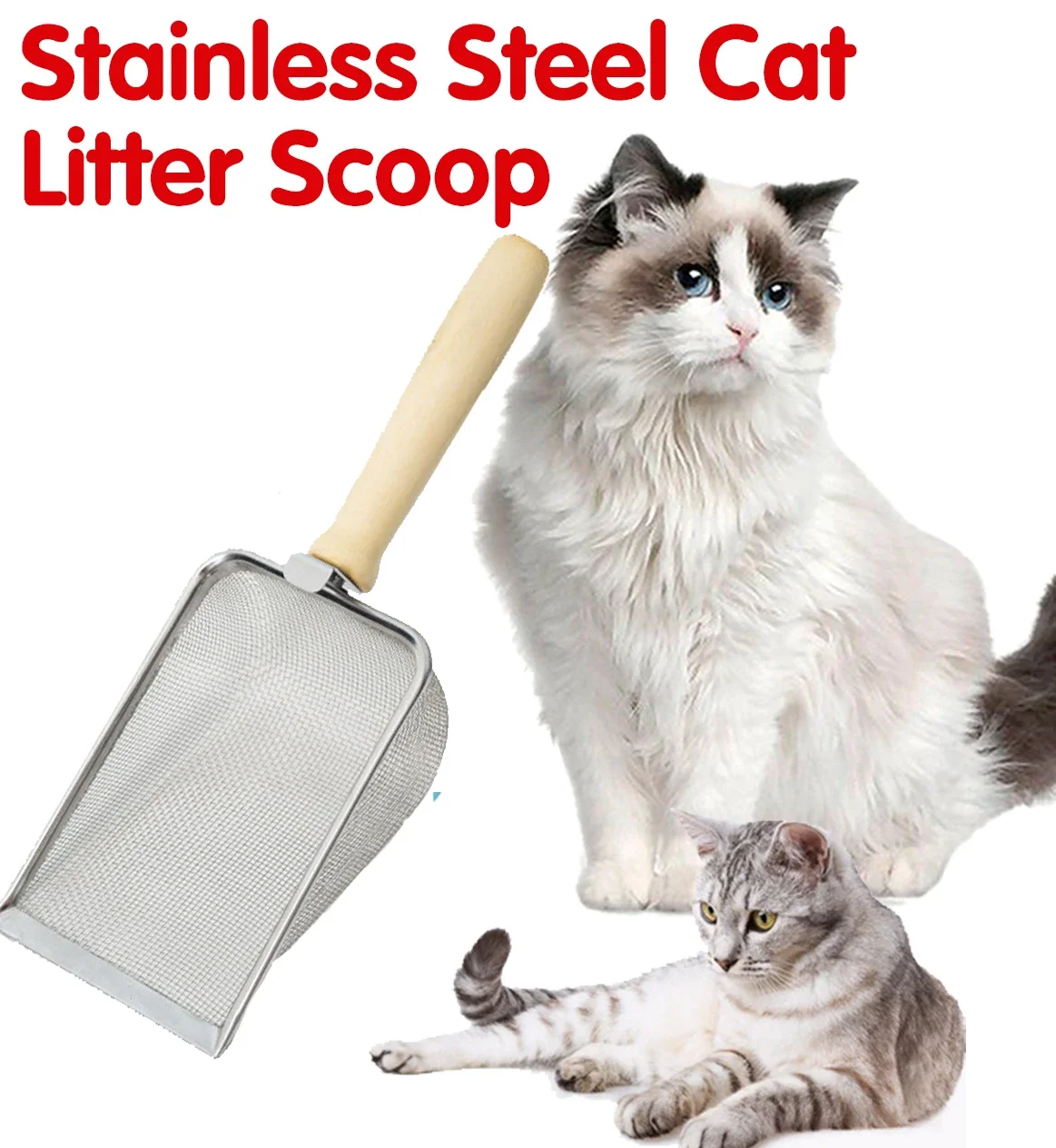 Fine Mesh Cat Litter Shovel Metal Mesh Cat Litter Shovel Siever Wooden Handle Sand Shovel Cleaning Feces Pet Cleaning Tool