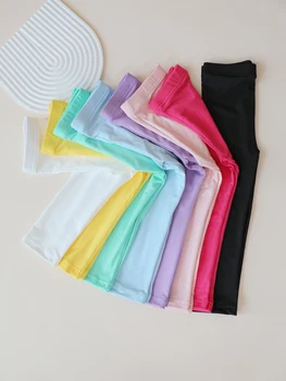 Girls' Soft Stretch Leggings | Colorful Slim-Fit Pants for Ages 2-12 2 Girl Pants Soft Elastic Kids Leggings Candy Color Girls Skinny Pant Solid Color Trousers for Aged 2-12 Years Children Daily Wear 2