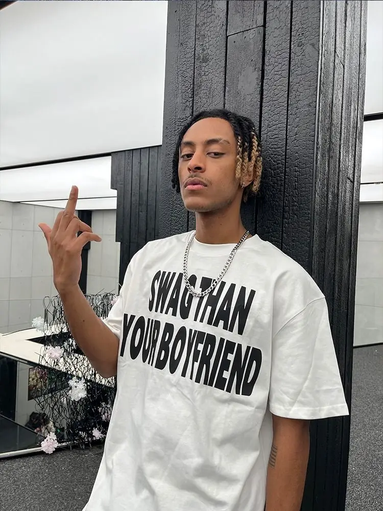 

WAG Spoof Slogan Letter Pure Cotton Printing American Loose Round Neck Pure Cotton Short-sleeved T-shirt Men's and Women's Tops