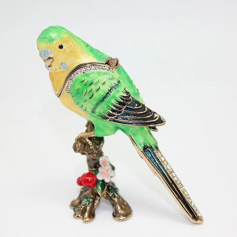 SHINNYGIFTS Trinket Box Hinged Parrot Bird Figurine Crystal Jewelry Box Craft Gift for Home Decor, Bird Lover Gifts