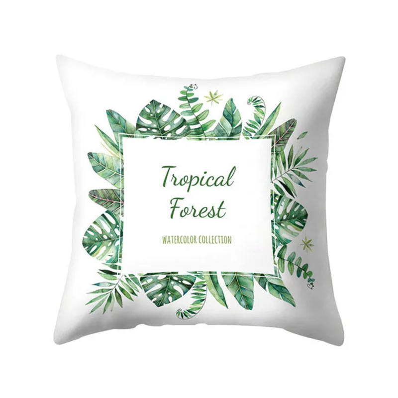 Summer Tropical Green Plant Leaf Print Pattern Cushion Cover Home Living Room Sofa Office Decorative Pillow