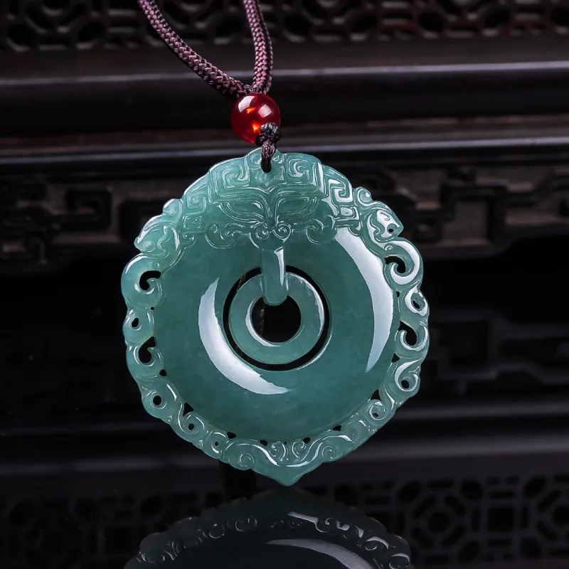 

Burmese Emerald Jade Blue Water Ice Seed Kylin Pendant Jadeite Amulets Fashion Retro Natural Jewelry Gifts for Men Women