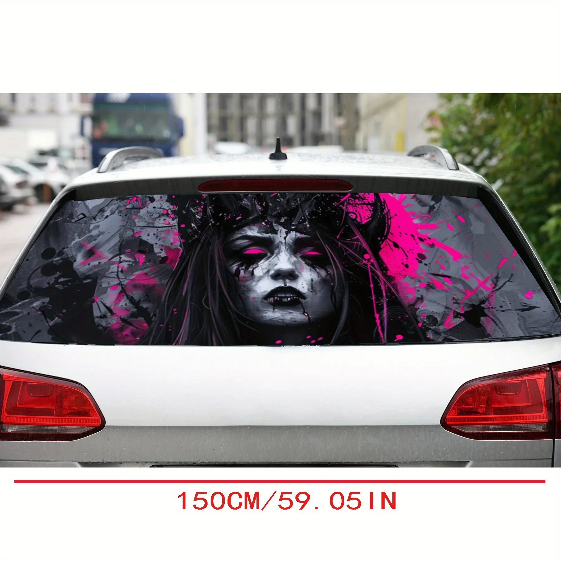 Gothic Horror Dark Witch Print Car Rear Windshield Sticker Truck Window See Through Perforated Back Window Vinyl Wrap Decal Self