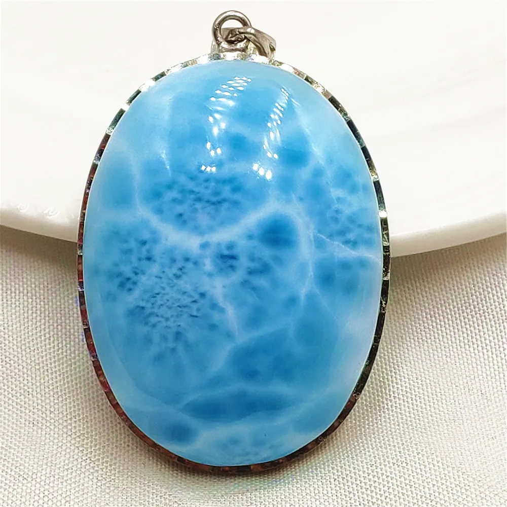 

Natural Blue Larimar Oval Big Pendant Women Men Larimar Oval 34x25x11mm Necklace Fashion Jewelry Gemstone AAAAAA