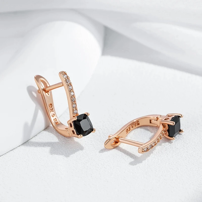 Wbmqda Classic Square Small Drop Earring For Women 585 Rose Gold Color High Quality Daily Jewelry