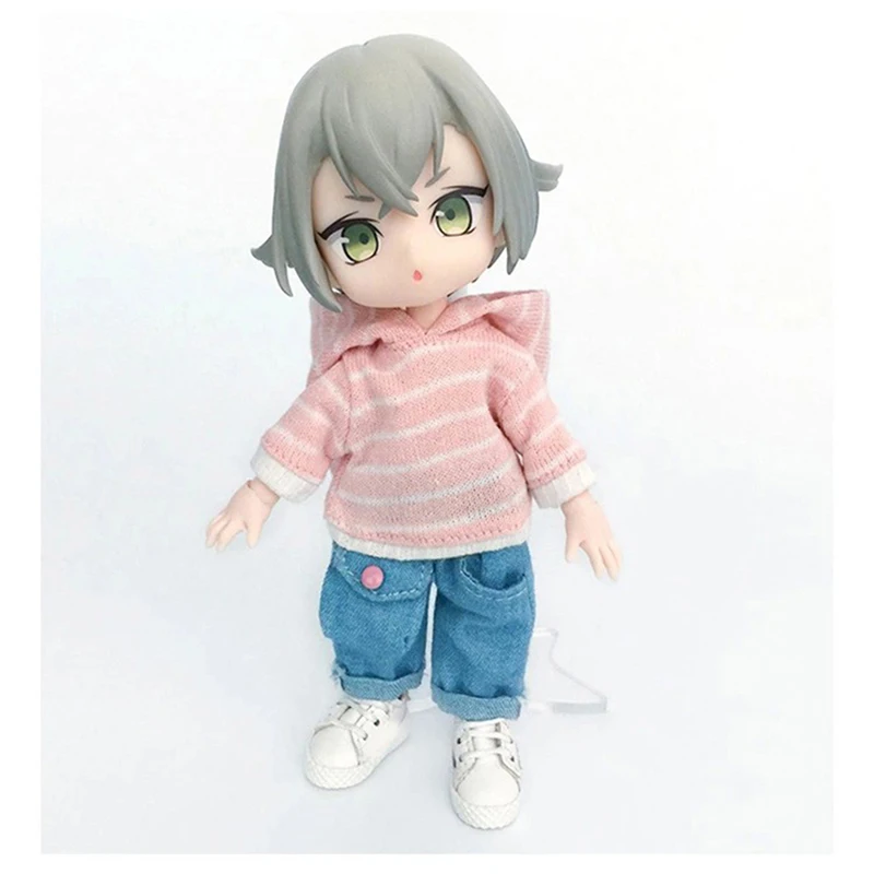 Ob11 boneca pano moda casual topo obitsu 11 acessórios camisola com capuz multicolorido listrado roupas for1/12 bjd gsc dod bonecas