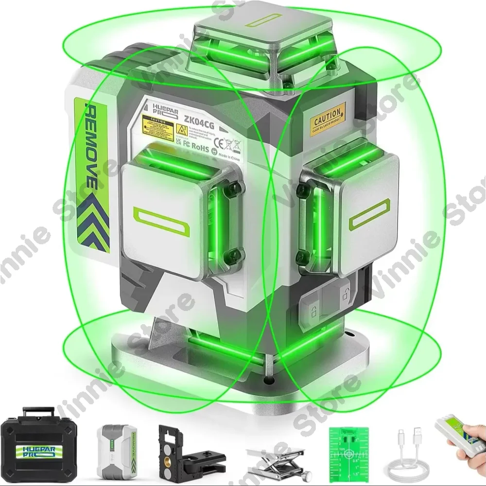 ZK04CG-L 4D 16 Lines Laser Level ±2mm High Accuracy Green Beam Self-leveling Cross Line Laser with 8000mAh Li-ion Battery