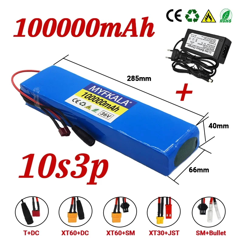 

36V 100Ah 18650 Rechargeable Lithium Battery Pack 10S3P 1000W Power Modified Bicycle Scooter Electric Vehicle with BMS